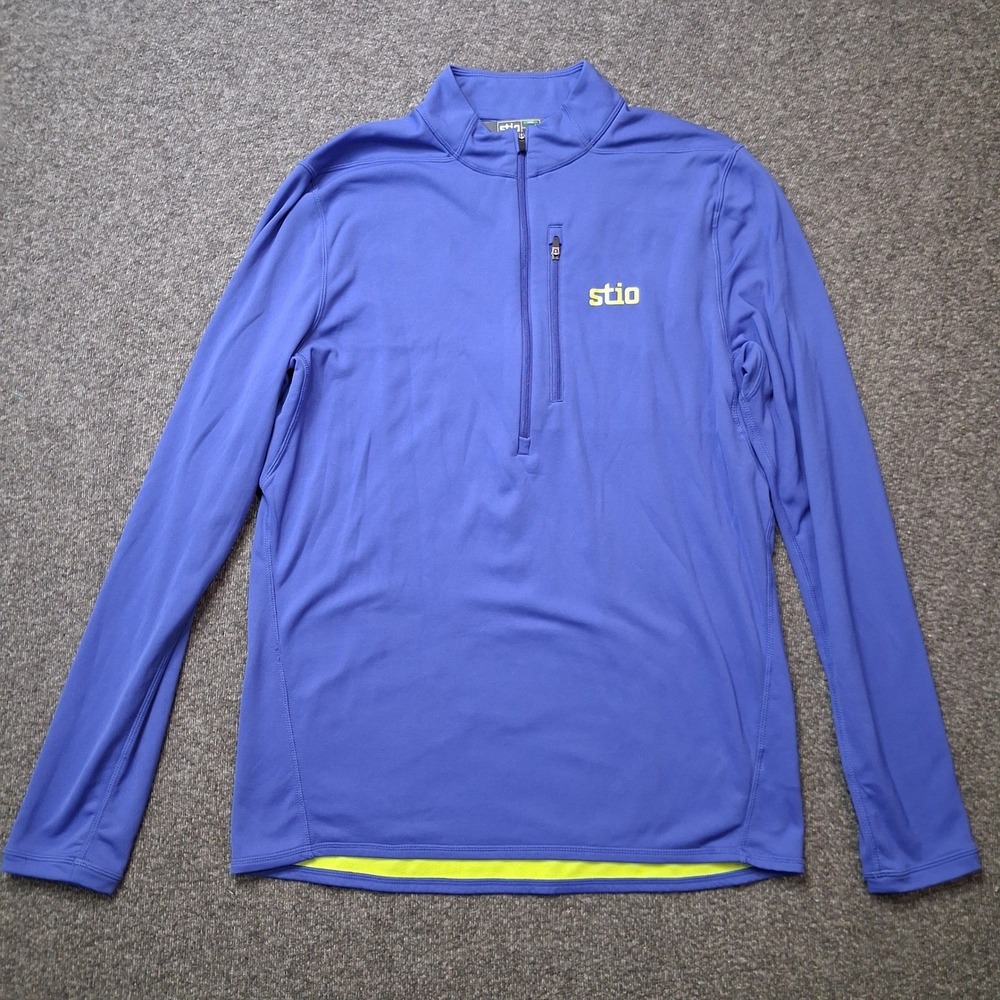 Stio Mens Fleece Lined Quarter Zip Pullover Blue Lime Green Size M Gorpcore